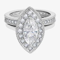 Diamonart Womens Cubic Zirconia Sterling Silver Marquise Side Stone Bridal Set