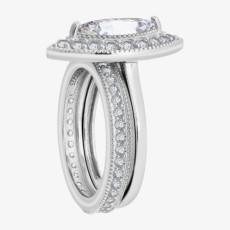 Diamonart Womens Cubic Zirconia Sterling Silver Marquise Side Stone Bridal Set