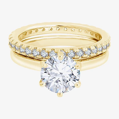 Diamonart Womens Cubic Zirconia 14K Gold Over Silver Round Bridal Set