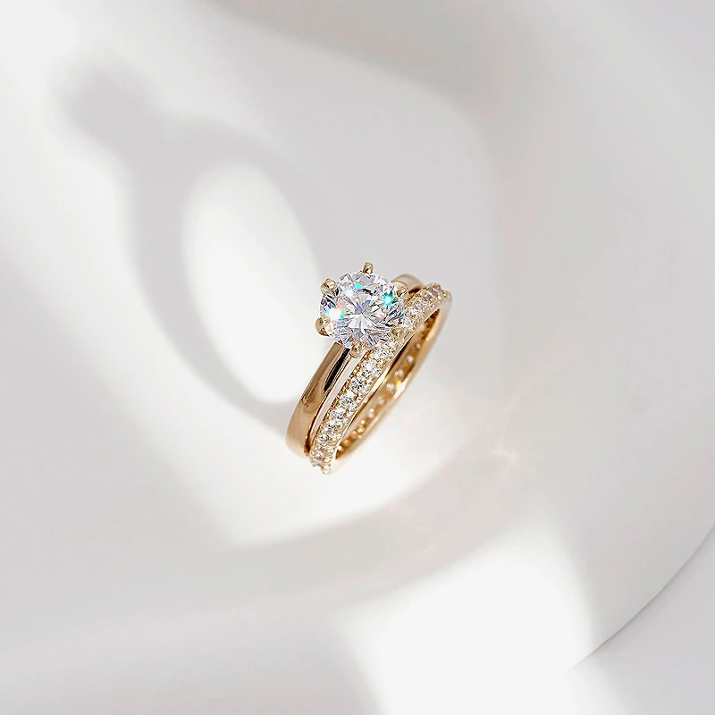 Diamonart Womens Cubic Zirconia 14K Gold Over Silver Round Bridal Set