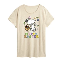 Womens Crew Neck Short Sleeve Regular Fit Peanuts Snoopy Graphic T-Shirt