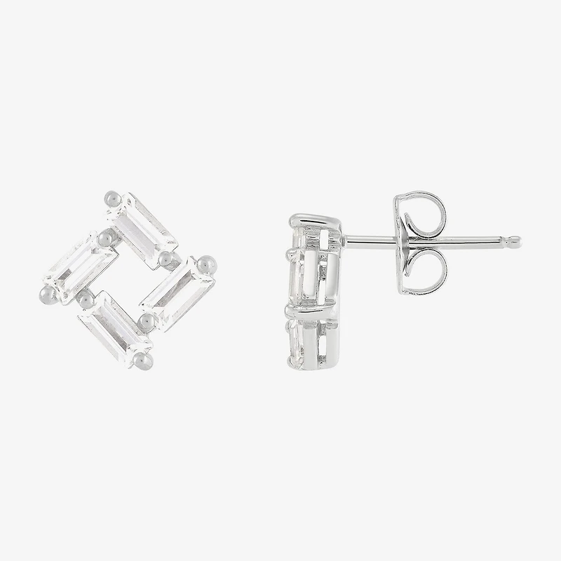 Limited Quantities! Lab Created White Sapphire Sterling Silver 9.4mm Square Stud Earrings