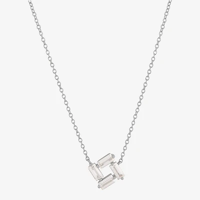 Limited Quantities! Womens Lab Created White Sapphire Sterling Silver Square 18 Inch Pendant Necklace