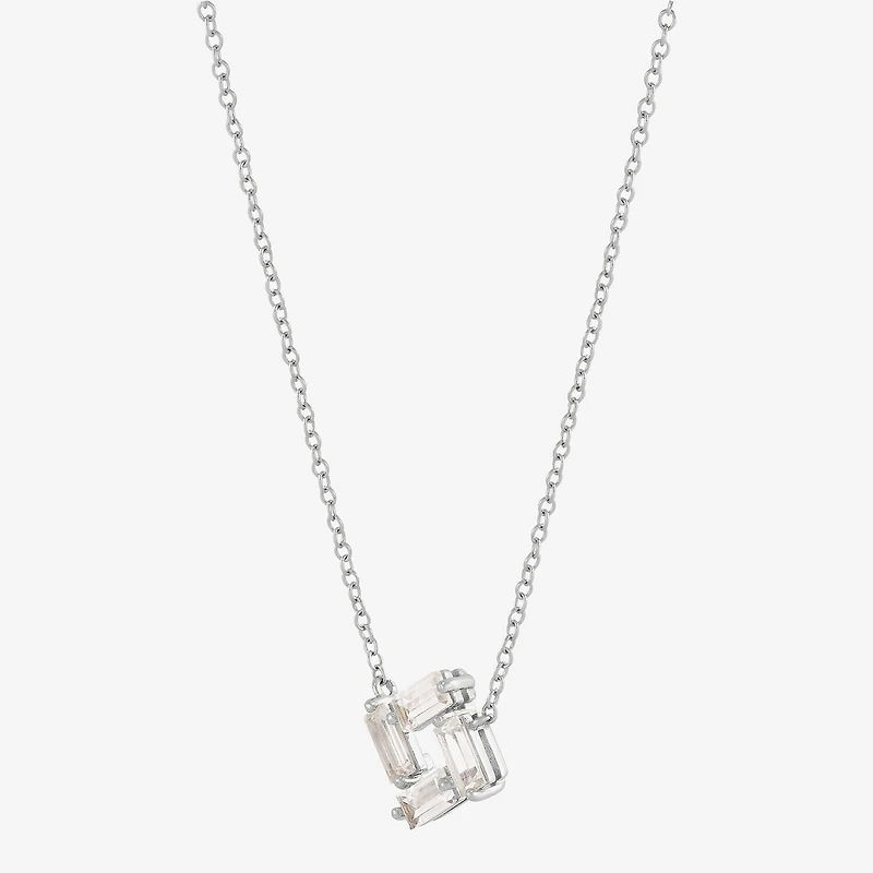 Limited Quantities! Womens Lab Created White Sapphire Sterling Silver Square 18 Inch Pendant Necklace