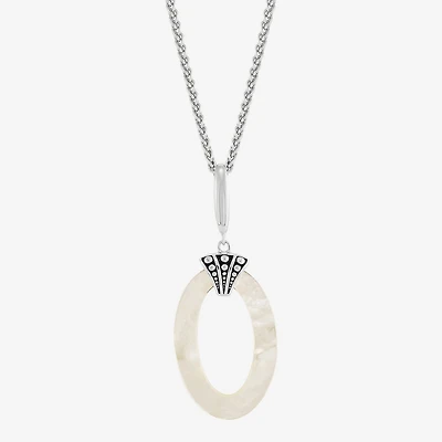 Limited Quantities! Womens Genuine White Mother Of Pearl Sterling Silver Oval 18 Inch Pendant Necklace