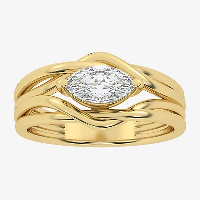 (Si2 / G) Womens 3/4 CT. Lab Grown White Diamond 10K Gold Marquise Cocktail Ring