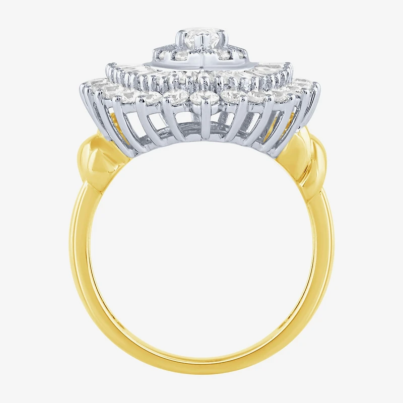 (Si2 / G) Womens 2 1/2 CT. T.W. Lab Grown White Diamond 10K Gold Oval Marquise Cluster Cocktail Ring