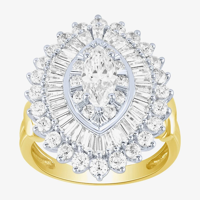 (Si2 / G) Womens 2 1/2 CT. T.W. Lab Grown White Diamond 10K Gold Oval Marquise Cluster Cocktail Ring