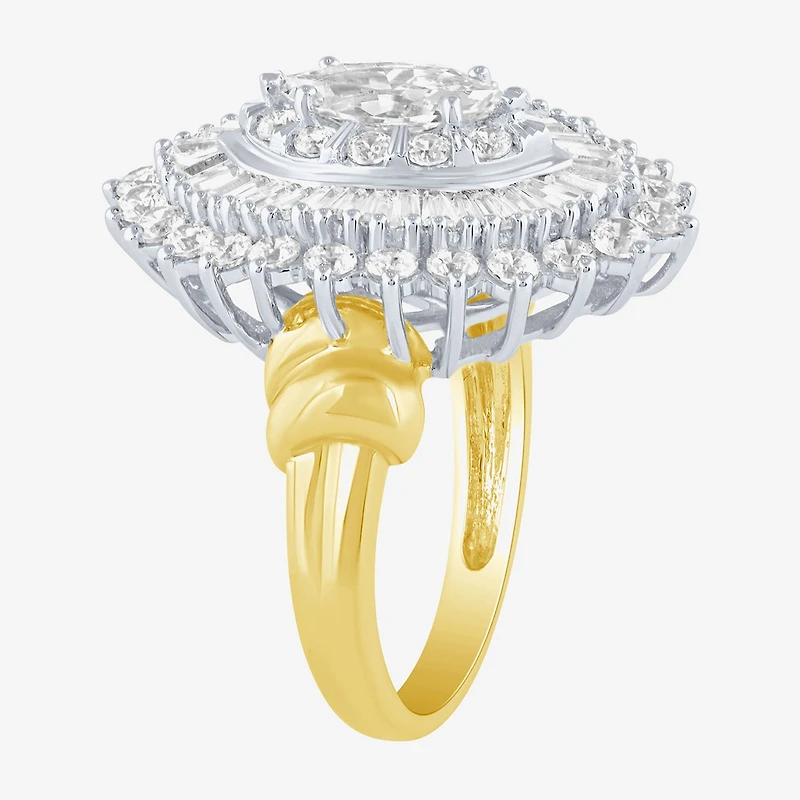 (Si2 / G) Womens 2 1/2 CT. T.W. Lab Grown White Diamond 10K Gold Oval Marquise Cluster Cocktail Ring