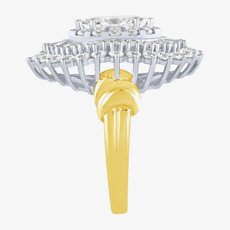 (Si2 / G) Womens 2 1/2 CT. T.W. Lab Grown White Diamond 10K Gold Oval Marquise Cluster Cocktail Ring