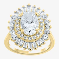 (Si2 / G) Womens 3 1/2 CT. T.W Lab Grown White Diamond 10K Gold Oval Sunburst Cluster Cocktail Ring