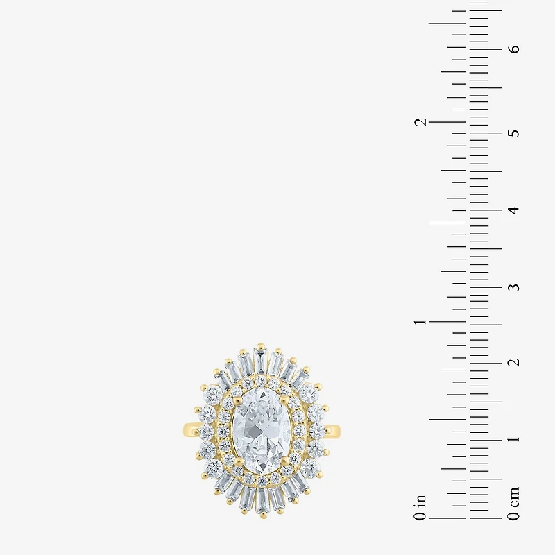 (Si2 / G) Womens 3 1/2 CT. T.W Lab Grown White Diamond 10K Gold Oval Sunburst Cluster Cocktail Ring
