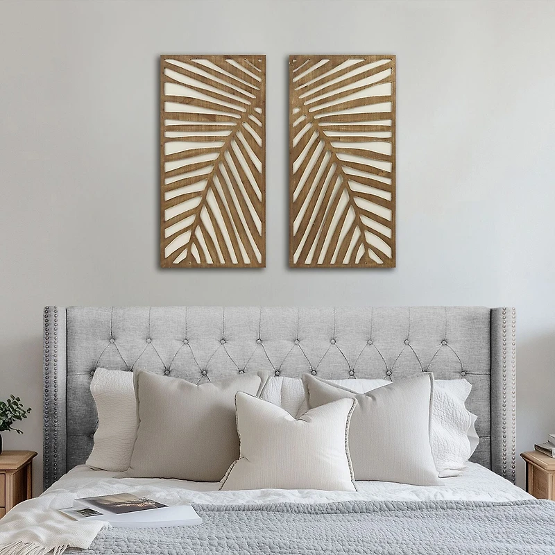 Madison Park Birch Palms Two-Tone Wood Panel 2-pc. Wall Art Set
