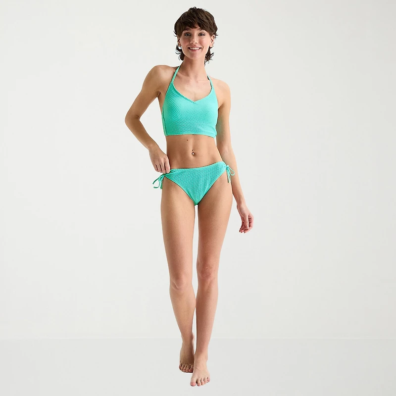 Arizona Womens Adjustable Straps Textured Juniors Bikini Halter Swimsuit Top