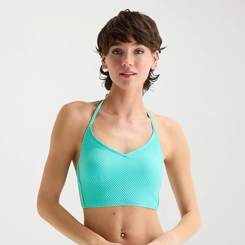 Arizona Womens Adjustable Straps Textured Juniors Bikini Halter Swimsuit Top