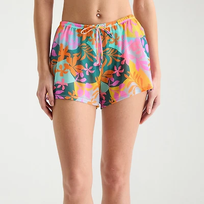 Arizona Womens Drawstring Waist Leaf Juniors Shorts Swimsuit Cover-Up