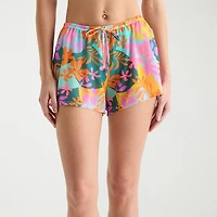 Arizona Womens Drawstring Waist Leaf Juniors Shorts Swimsuit Cover-Up