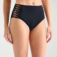 Arizona Womens Lined Juniors Moderate Coverage High Waist Bikini Swimsuit Bottom