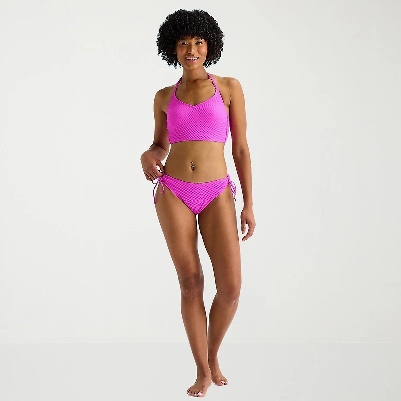 Arizona Womens Adjustable Straps Textured Juniors Bikini Halter Swimsuit Top