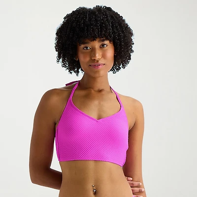 Arizona Womens Adjustable Straps Textured Juniors Bikini Halter Swimsuit Top