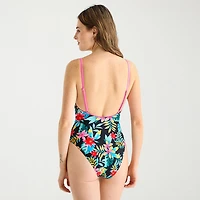 Arizona Womens Exotic Tropical Leaf Juniors Cheeky One Piece Swimsuit