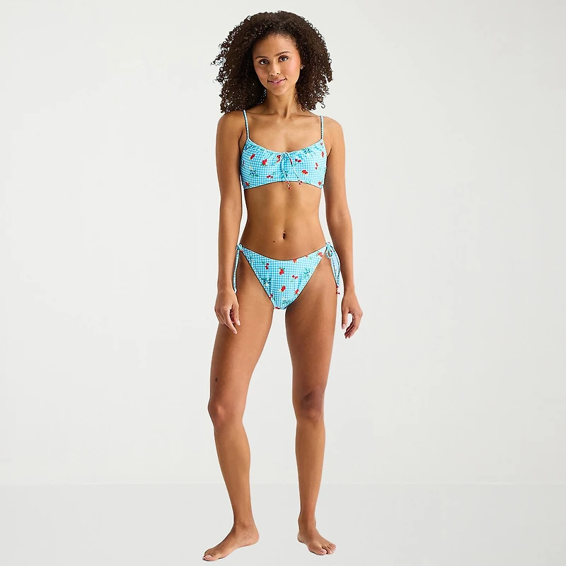 Arizona Womens Lined Side Tie Gingham Juniors Moderate Coverage Bikini Swimsuit Bottom