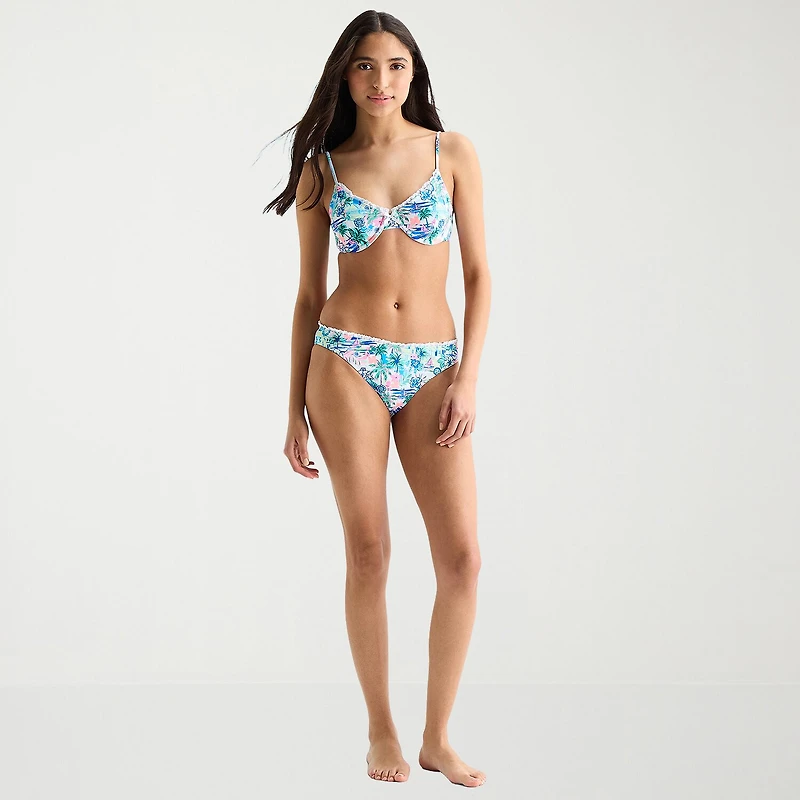Arizona Womens Lined Tropical Leaf Juniors Cheeky Hipster Bikini Swimsuit Bottom
