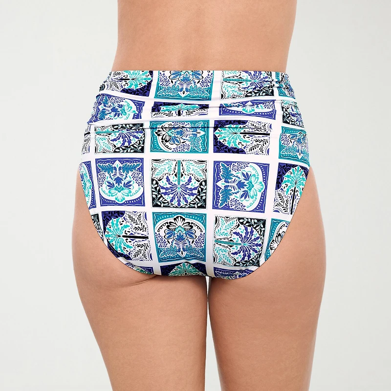 Liz Claiborne Womens Comfort Waistband Patchwork Moderate Coverage High Waist Bikini Swimsuit Bottom