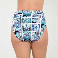 Liz Claiborne Womens Comfort Waistband Patchwork Moderate Coverage High Waist Bikini Swimsuit Bottom