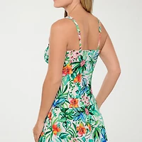 Liz Claiborne Womens Comfort Straps Lined Shirred Tropical Floral Tankini Swimsuit Top