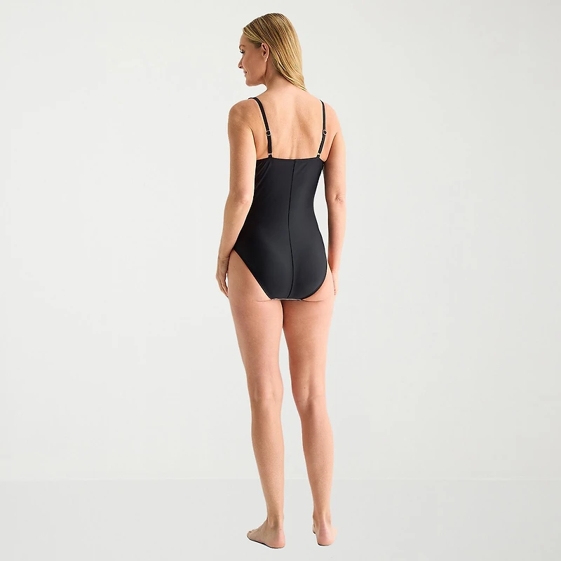 Liz Claiborne Womens Striped Full Coverage One Piece Swimsuit