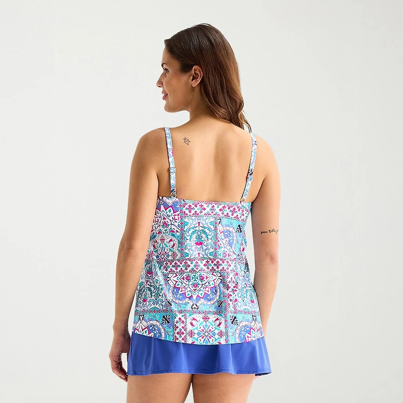 Sonnet Shores Womens Patchwork Tankini Swimsuit Top