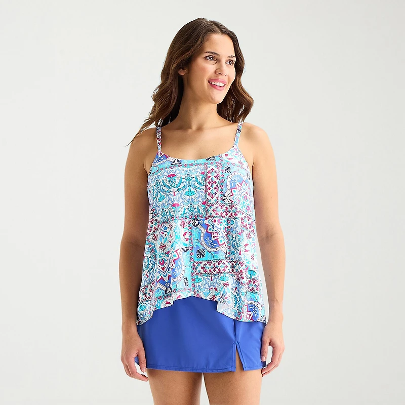 Sonnet Shores Womens Patchwork Tankini Swimsuit Top