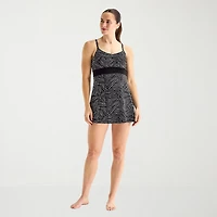 Sonnet Shores Womens Tropical Striped Swim Dress