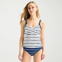 Liz Claiborne Womens Lined Striped Tankini Swimsuit Top