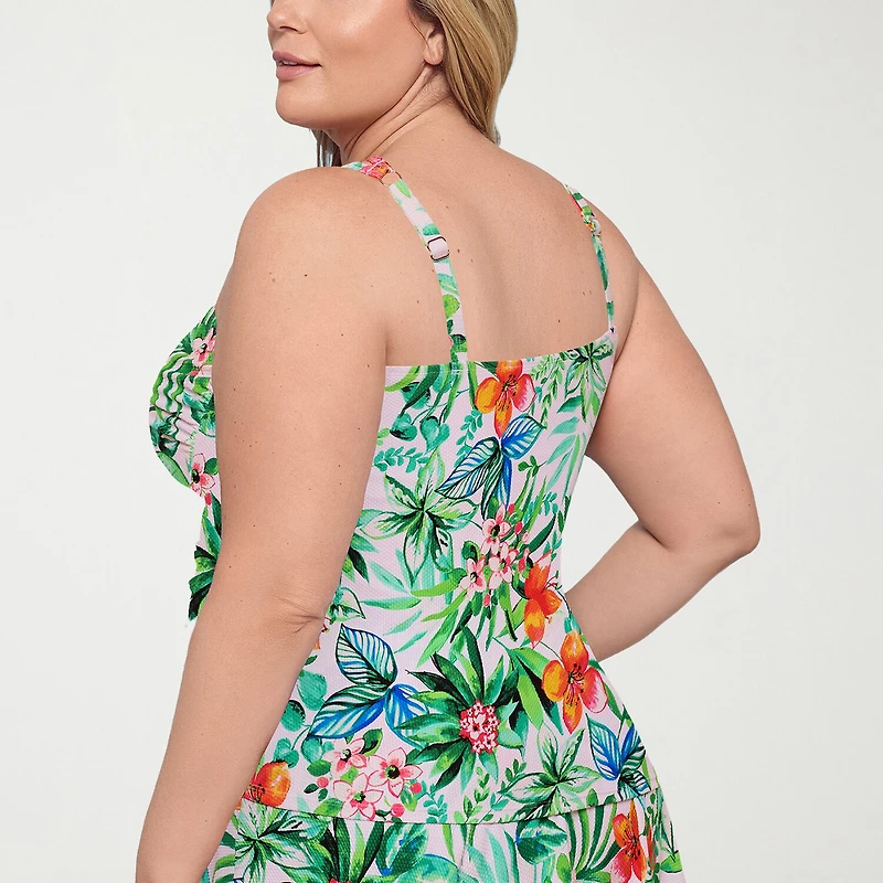 Liz Claiborne Womens Comfort Straps Lined Shirred Tropical Floral Plus Tankini Swimsuit Top
