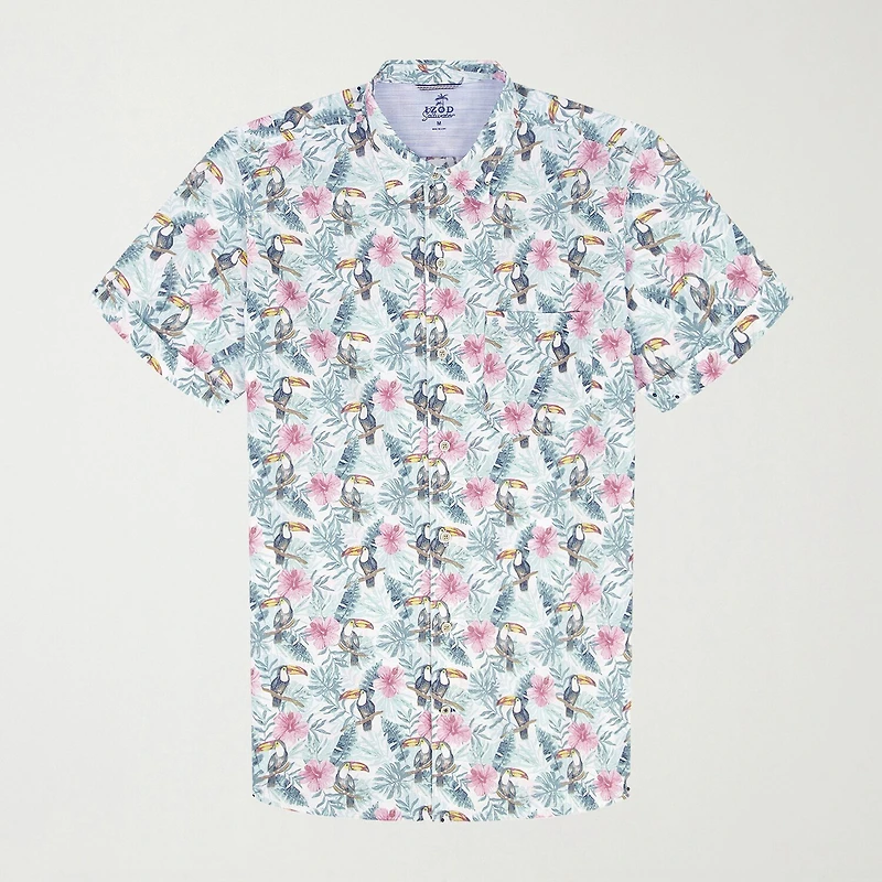 IZOD Dockside Chambray Mens Short Sleeve Classic Fit Big and Tall Button-Down Shirt