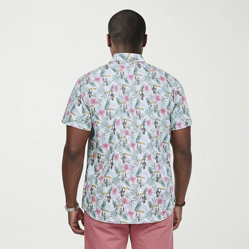 IZOD Dockside Chambray Mens Short Sleeve Classic Fit Big and Tall Button-Down Shirt