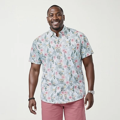 IZOD Dockside Chambray Mens Short Sleeve Classic Fit Big and Tall Button-Down Shirt