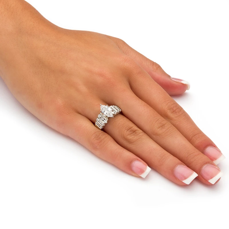 DiamonArt® Womens / CT. T.W. White Cubic Zirconia Platinum Over Silver Engagement Ring