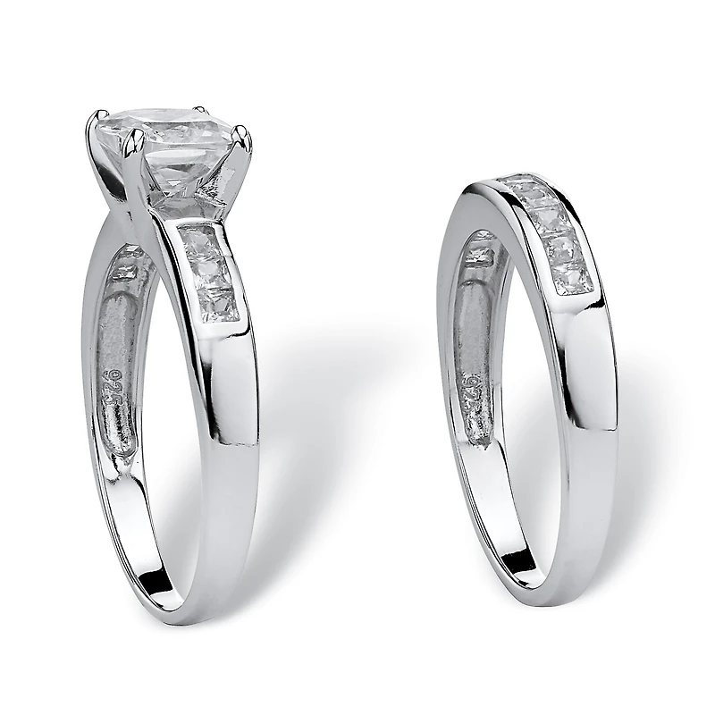 DiamonArt® Womens CT. T.W. White Cubic Zirconia Platinum Over Silver Square Bridal Set