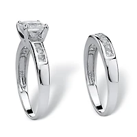 DiamonArt® Womens CT. T.W. White Cubic Zirconia Platinum Over Silver Square Bridal Set