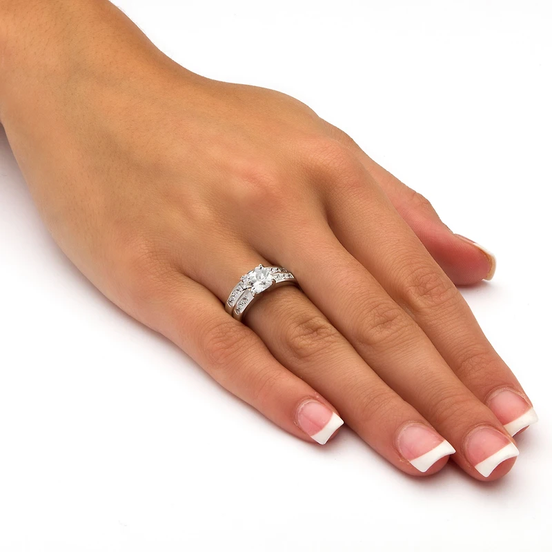 DiamonArt® Womens CT. T.W. White Cubic Zirconia Platinum Over Silver Square Bridal Set