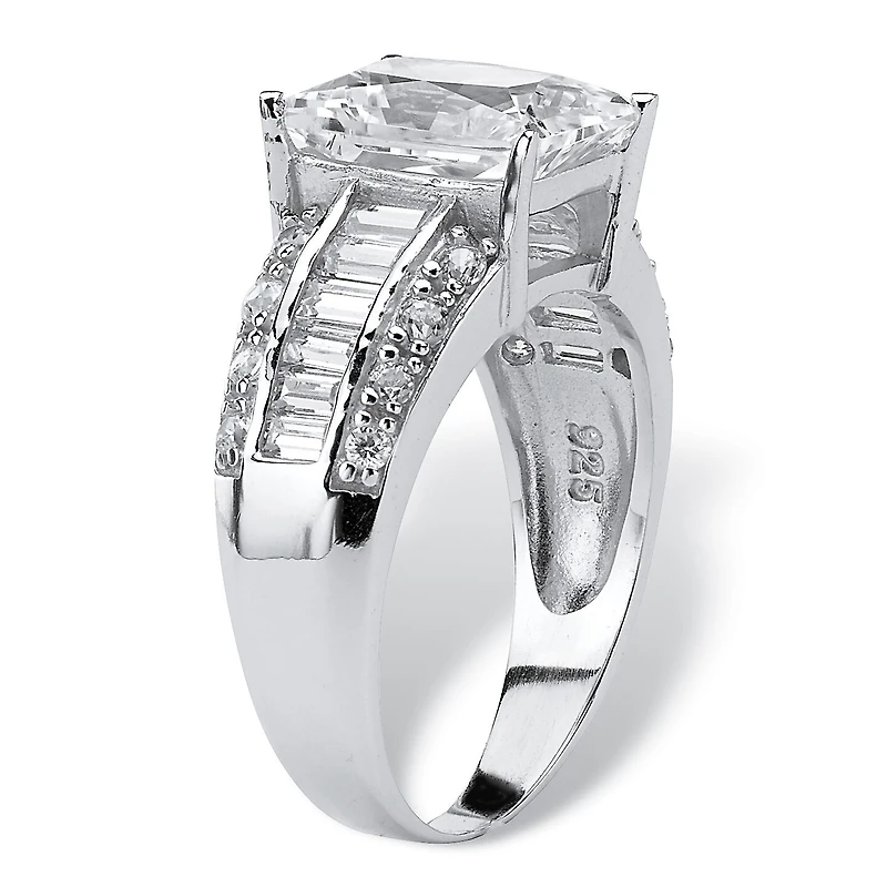 DiamonArt® Womens CT. T.W. White Cubic Zirconia Platinum Over Silver Rectangular Engagement Ring
