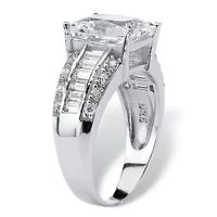 DiamonArt® Womens CT. T.W. White Cubic Zirconia Platinum Over Silver Rectangular Engagement Ring