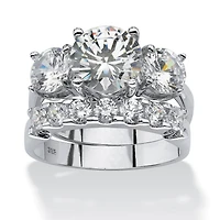 DiamonArt® Womens 5 / CT. T.W. White Cubic Zirconia Platinum Over Silver Round Bridal Set