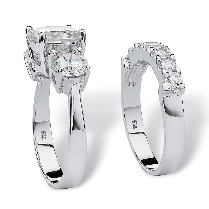 DiamonArt® Womens 5 / CT. T.W. White Cubic Zirconia Platinum Over Silver Round Bridal Set