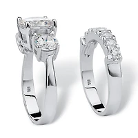 DiamonArt® Womens 5 / CT. T.W. White Cubic Zirconia Platinum Over Silver Round Bridal Set