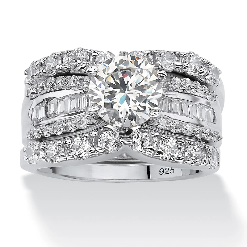 DiamonArt® Womens 1/ CT. T.W. White Cubic Zirconia Platinum Over Silver Round Bridal Set