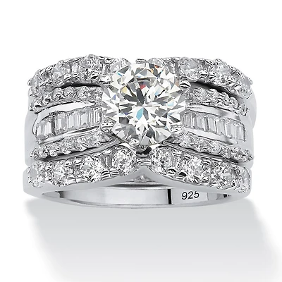 DiamonArt® Womens 1/ CT. T.W. White Cubic Zirconia Platinum Over Silver Round Bridal Set